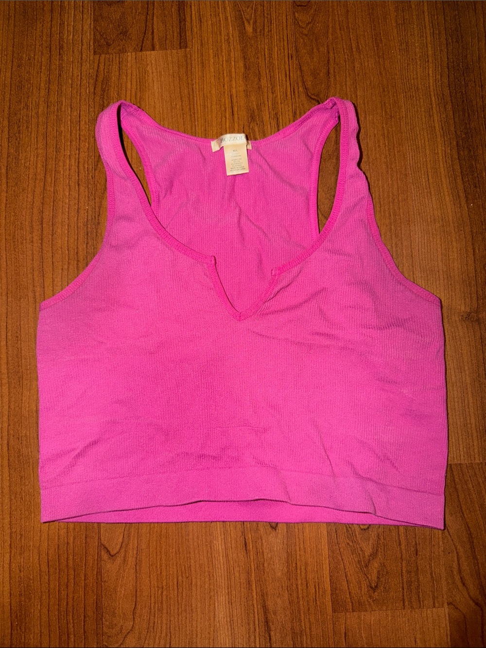 Bozzolo Hot Pink Ribbed V-Neck Crop Sports Bra
